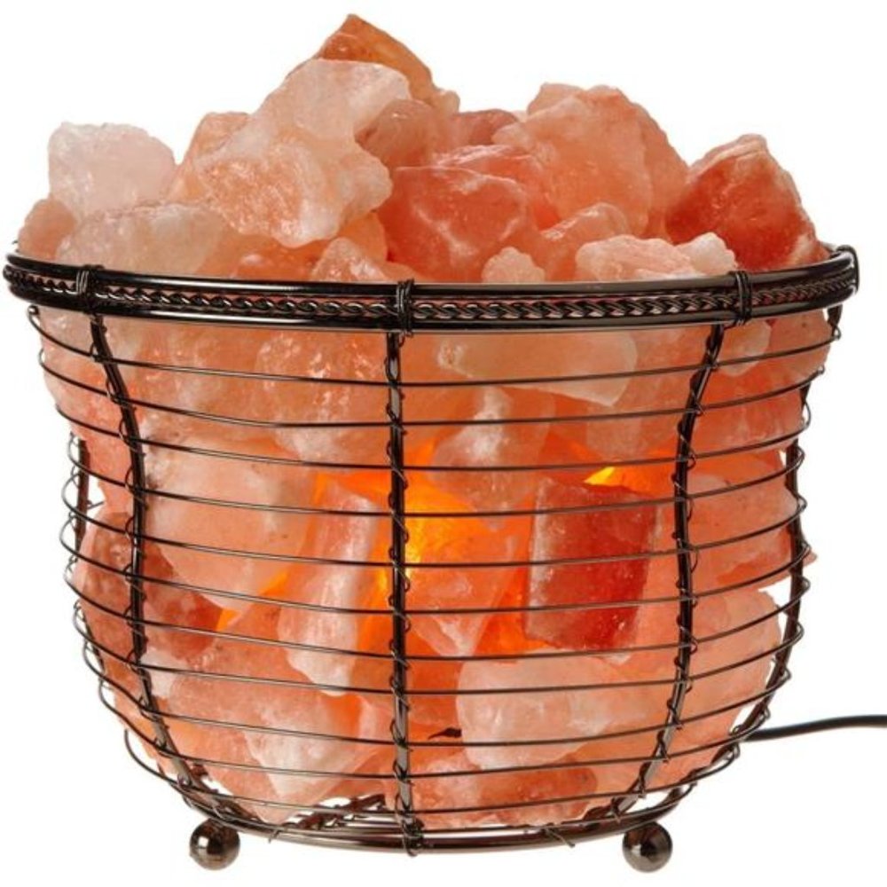 Natural Himalayan Salt ,Tall Round Metal Basket lamp with Dimmer Switch|8-10 lbs
